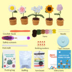 5pcs Set Small Potted Plant Diy And Complete Crochet Kit For Beginners, Experts, Adults, And Kids, With Materials And Instruction