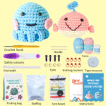 Custom Made Yarn(65% Cotton,35% Nylon) Crochet Set With Step By Step Video Tutorials,2 Pattern Animal Crochet Kits(octopus, Whale.)